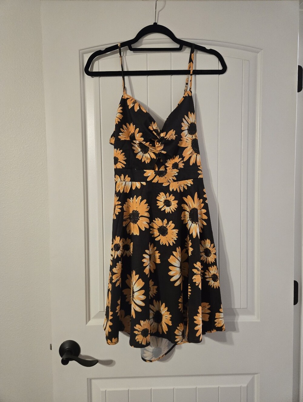 Shein Sunflower Print Black & Yellow Spaghetti Strap Dress